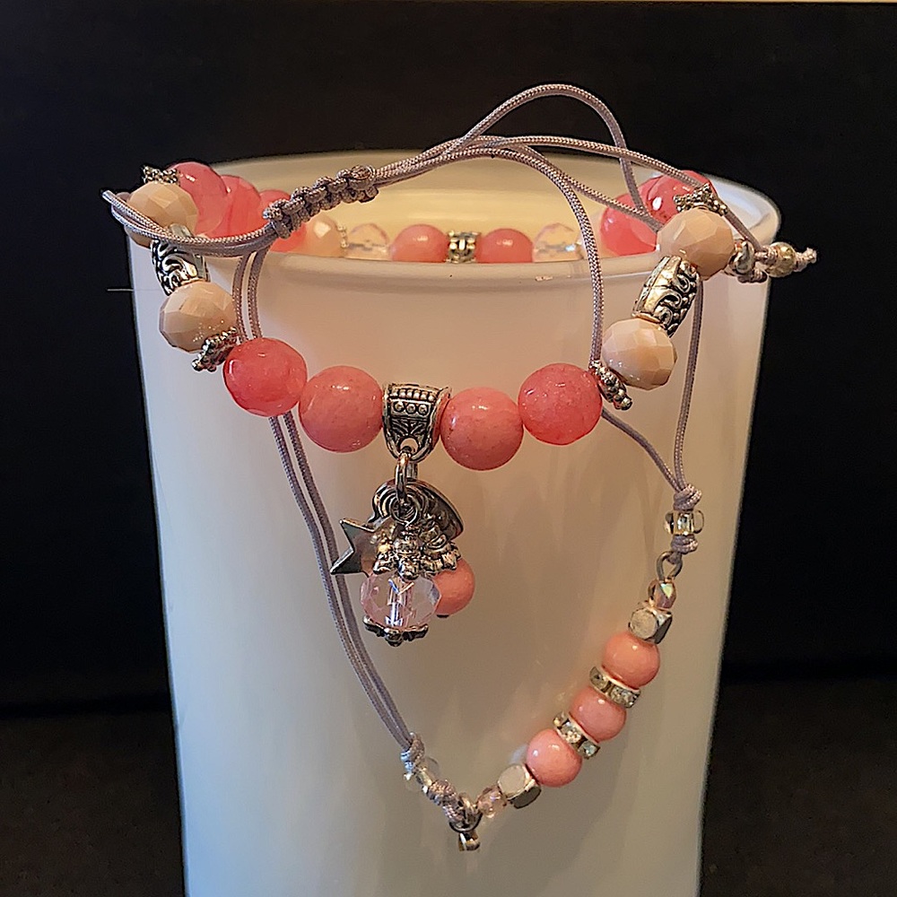 DUO PINK AND SILVER PEAR BRACELETS